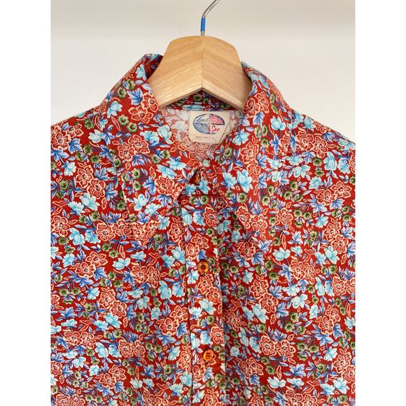 Vintage 70s Land N Sea Floral Button Up Collared Shirt Cotton Sz 34 S/M Retro - Picture 8 of 13